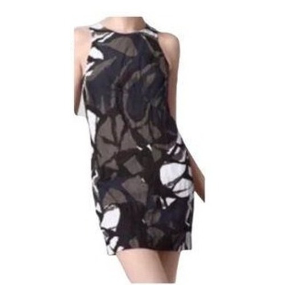 Vince Sheath Dress Womens 2 Blue Career Painted Gauze Abstract Art To Wear Artsy
